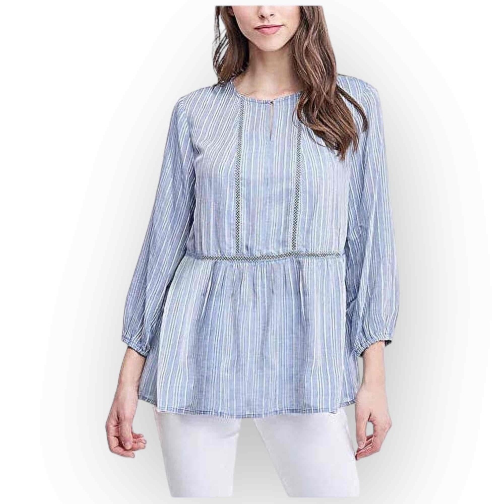 NWT Fever Blue Whistler's Textured Stripe Crochet Trim‎ Blouse Women's XXL